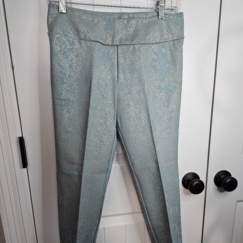 Soft Surroundings Pants sz PS Palladium Blue Gold Patterned Ponte